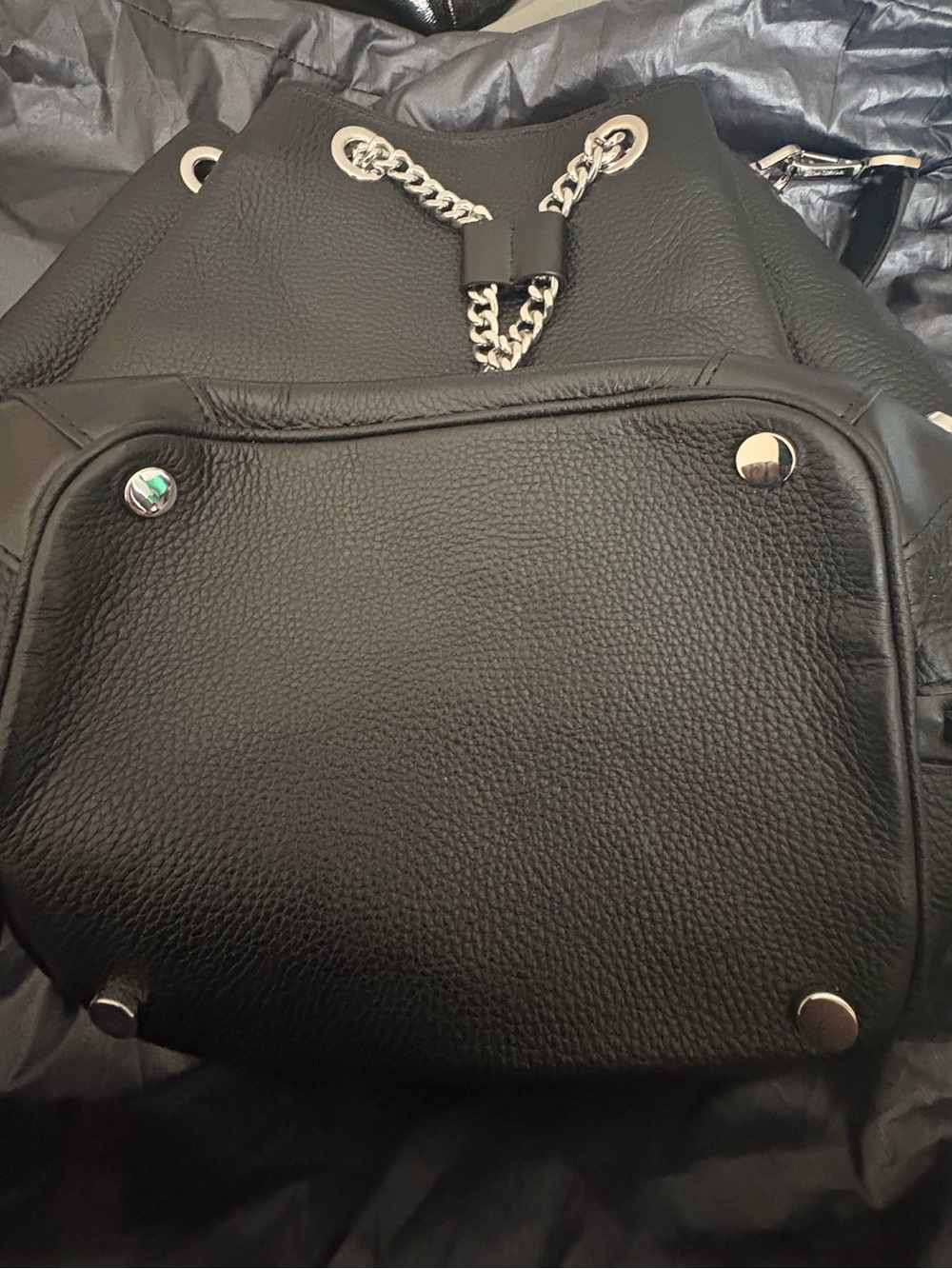 Michael Kors Black Pebbled Leather Hobo with Silver Chain Trim
